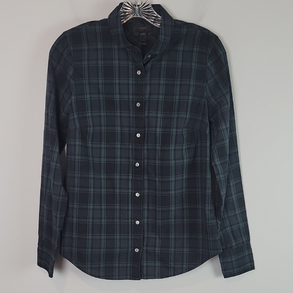 J. CREW CLUB COLLAR PERFECT SHIRT BLACK WATCH PLAID F9294 2 Midnight Emerald